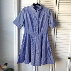 DKNY blue/white stripe button up cotton shirt dress size 10 AS IS